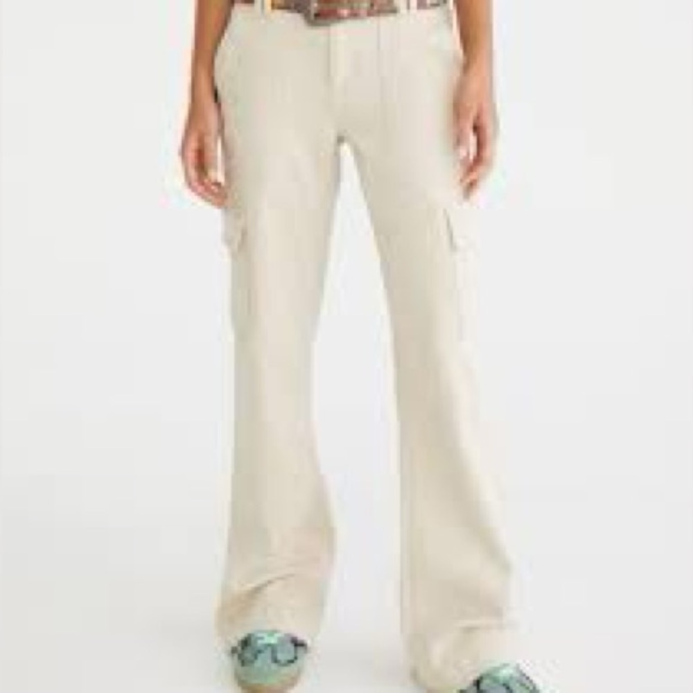 New Aeropostale Cream Low Rise Flare Utility Pants
